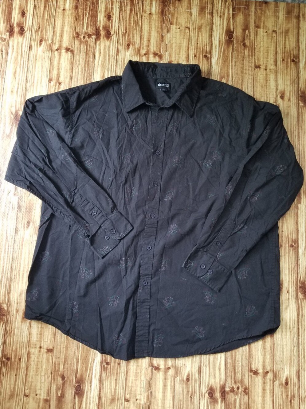 Haggar Santa Golf Casual Black Button Up Shirt Long Sleeve Christmas Men's 2XL